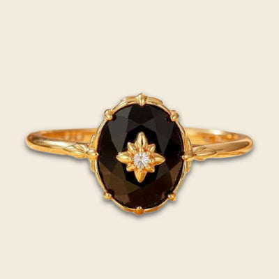 Adjustable Ring "Night Charm" in Black Agate