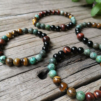 “Protective Energies” Bracelet in Tiger’s Eye, Bull’s Eye & African Turquoise