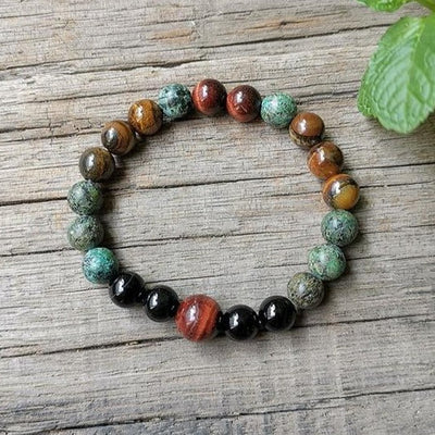 “Protective Energies” Bracelet in Tiger’s Eye, Bull’s Eye & African Turquoise