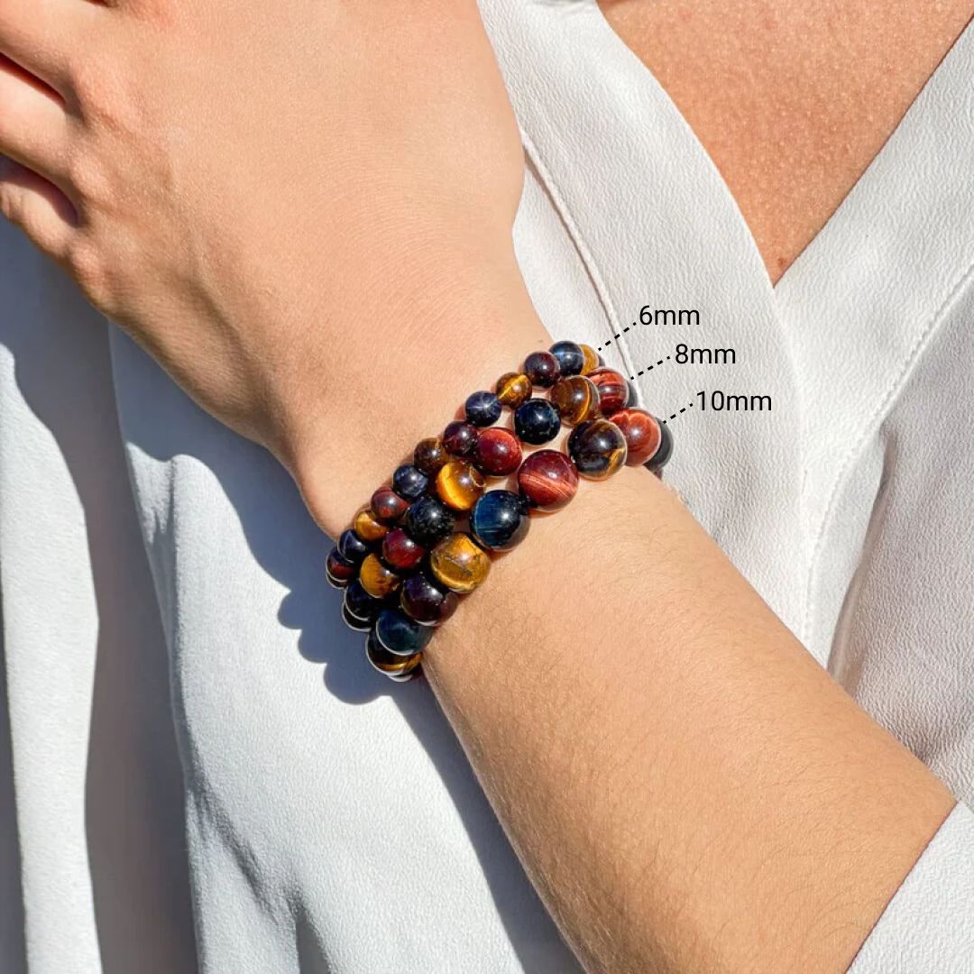 “Triple Eye” Bracelet in Tiger’s Eye, Bull’s Eye & Hawk’s Eye