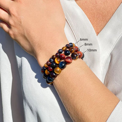 “Triple Eye” Bracelet in Tiger’s Eye, Bull’s Eye & Hawk’s Eye